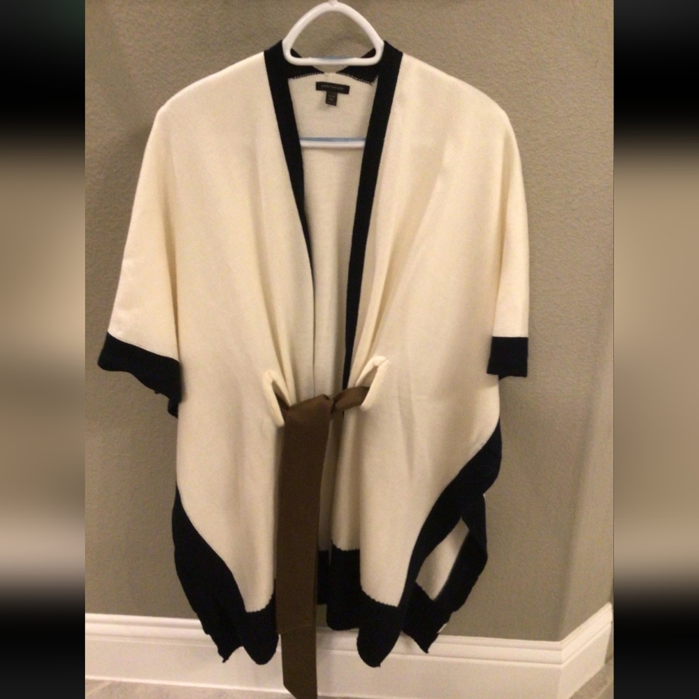 Ann Taylor Sweater Poncho Ivory, Navy and Brown one size fits all